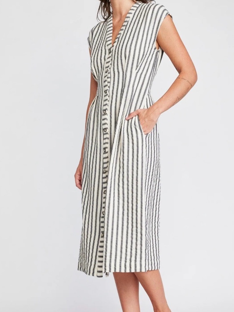 Anthropologie Jamila Black And Cream Striped Maxi Button-Front Dress - Small